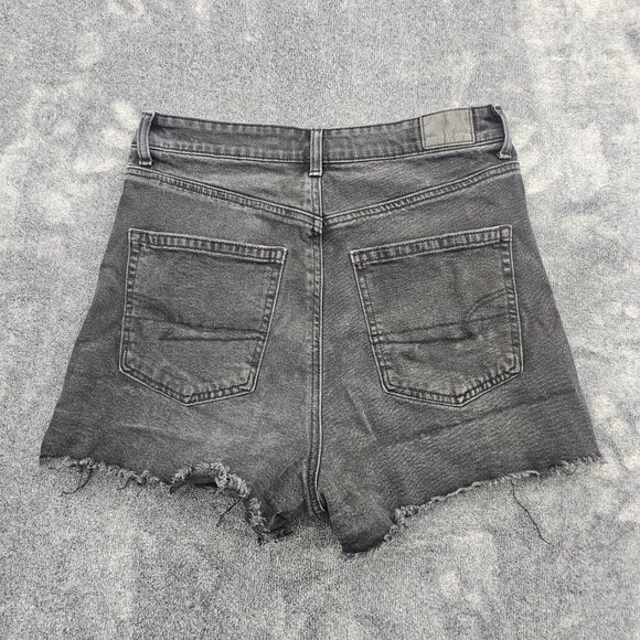 American Eagle stretch Jean shorts womens 8 black high rise denim raw hem - Picture 11 of 16